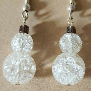 Stacked Clear Crackle Glass Dangle EarringS